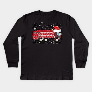 Garbage Truck Shirt Christmas Santa Hat Themed Kids Long Sleeve T-Shirt